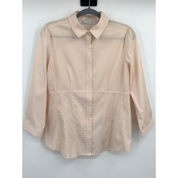 New York & Co White w/ Gold Metallic Stripes Womens Button Front Blouse Sz Large - Picture 5 of 7